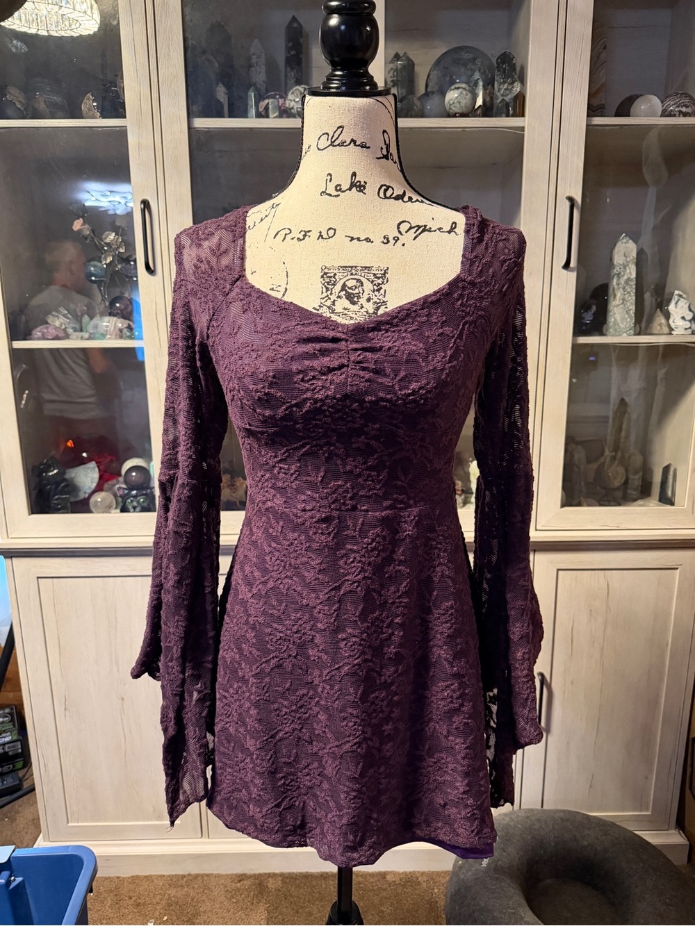 Long-Sleeve Lace Fit & Flare Dress in Deep Plum